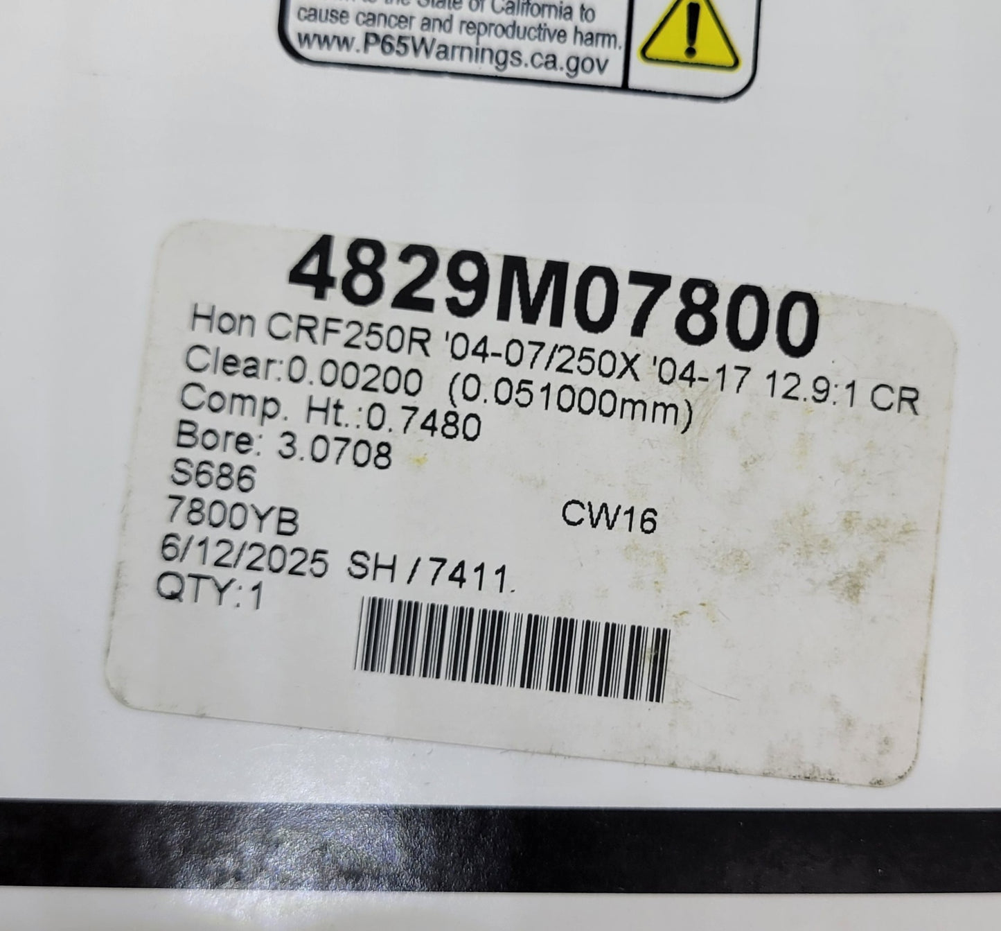 78mm 12.9:1 Cylinder Wiseco Piston Cometic gasket For 2004-2009 Honda CRF250R / 2004-2017 Honda CRF250X