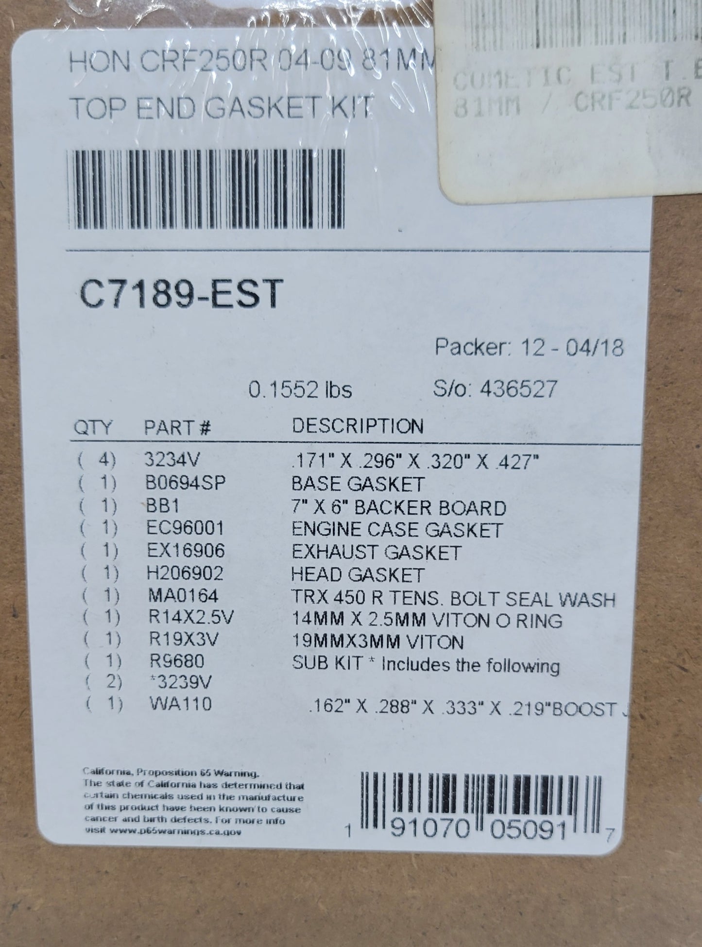 78mm 12.9:1 Cylinder Wiseco Piston Cometic gasket For 2004-2009 Honda CRF250R / 2004-2017 Honda CRF250X
