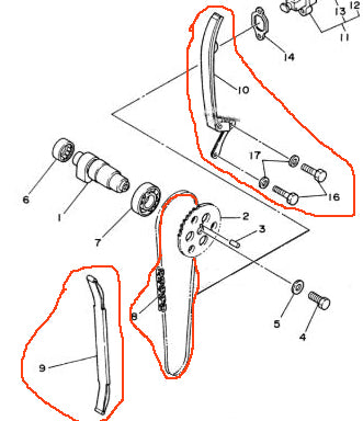OEM YAMAHA COMPLETE TIMING CHAIN GUIDES KIT FOR 1987-2004 YAMAHA WARRIOR 350 / 2004-2013 RAPTOR 350