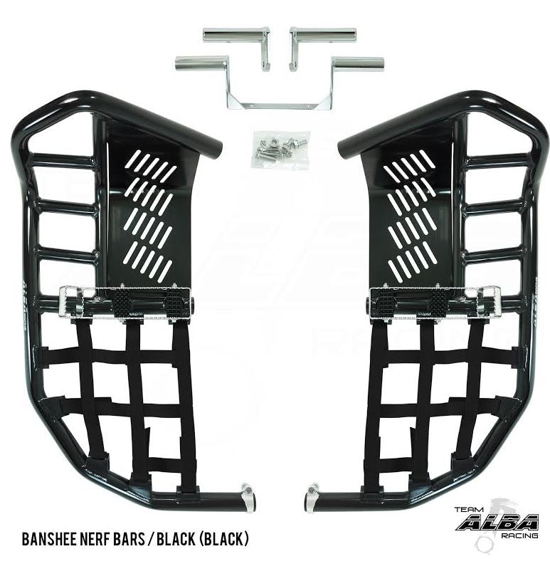 ARMAT by Alba Racing Yamaha Banshee YFZ 350 Pro Peg Nerf Bars (all years) BLACK NERFS & BLACK NETTING