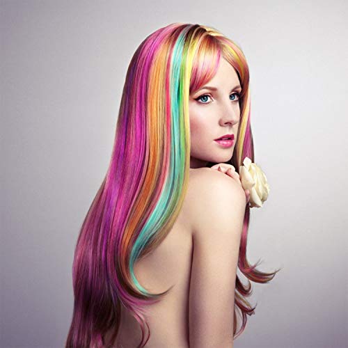 BEAHOT 32 PCS Colored Clip in Hair Extensions 20 Inch Rainbow Long Straight Hairpieces Clip in Synthetic, Halloween Cosplay Dress Up Fashion Party Christmas New Year Gift for Women Kids Girls