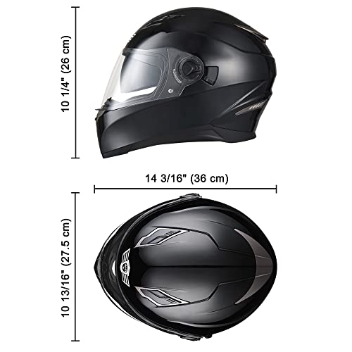 AHR Motorcycle Full Face Helmet Dual Visor Street Bike Lightweight DOT Approved Helmet Snowmobile Touring Sports for Adult RUN-F (Black, Large)
