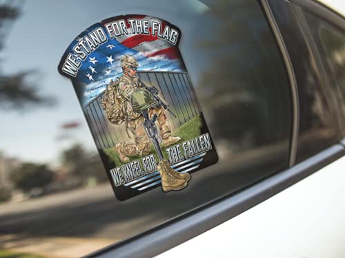 Skull Society - We Stand for The Flag We Kneel for The Fallen 7 inch Patriotic All Weather Decal Sticker for Cars, Trucks, Motorcycles & Laptops - Sticks to All Flat Surfaces Including Car Windows