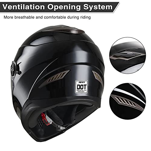 AHR Motorcycle Full Face Helmet Dual Visor Street Bike Lightweight DOT Approved Helmet Snowmobile Touring Sports for Adult RUN-F (Black, Large)
