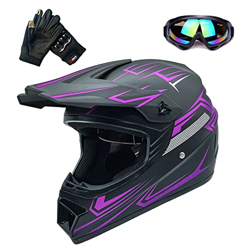 Motocross Helmet Fashion Youth Dirt Bike Helmet Unisex-Adult ATV Off-Road Mountain Bike Motorcycle Red Helmet DOT Approved (Purple-S)