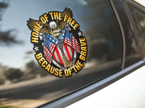 Skull Society Home of The Free, Because of The Brave - 7 inch Patriotic All Weather Decal Sticker for Cars, Trucks, Motorcycles & Laptops - Sticks to All Flat Surfaces Including Car Windows (1-Pack)
