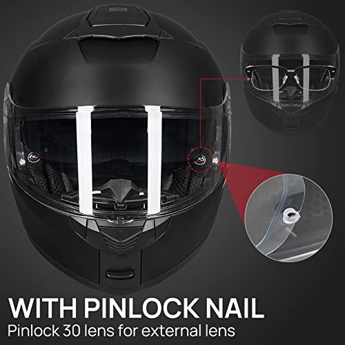 ILM Adult Motorcycle Modular Full Face Helmet Flip up Dual Visor DOT Approved Model 159(Matte Black,Large)
