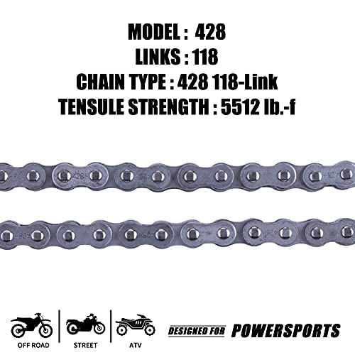 MRELC 428H Motorcycle Chain+ Chain Breaker,118-links Heavy Duty Drive Chain