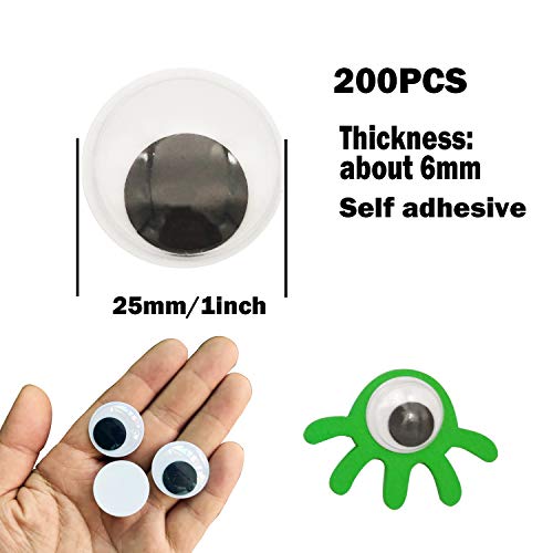 200pcs Wiggle Eyes for Crafts Googly Eyes Self Adhesive 1 Inch Sticky Googly Eyes for Crafts 25MM DIY Decoration Accessories.