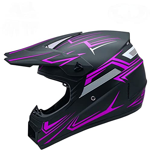 Motocross Helmet Fashion Youth Dirt Bike Helmet Unisex-Adult ATV Off-Road Mountain Bike Motorcycle Red Helmet DOT Approved (Purple-S)