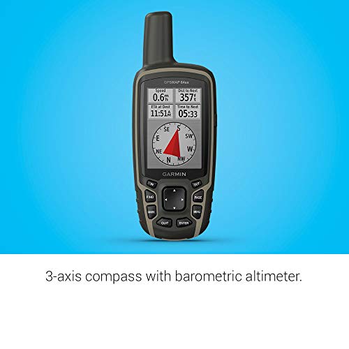 Garmin GPSMAP 64sx, Handheld GPS with Altimeter and Compass, Preloaded With TopoActive Maps, Black/Tan