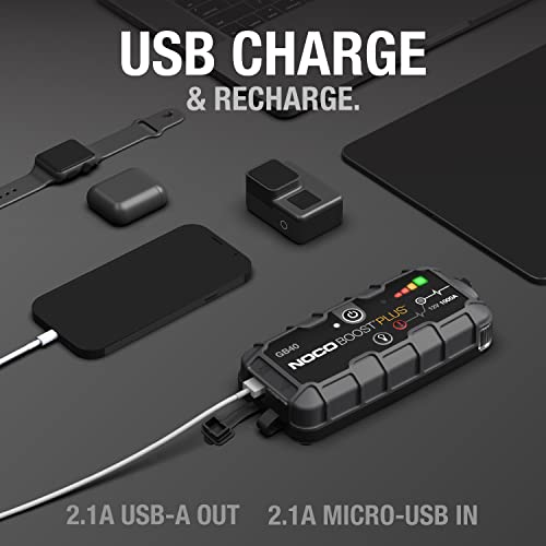 NOCO Boost Plus GB40 1000 Amp 12-Volt UltraSafe Lithium Jump Starter Box, Car Battery Booster Pack, Portable Power Bank Charger, and Jumper Cables for up to 6-Liter Gasoline and 3-Liter Diesel Engines