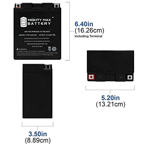 YTX14AH-BS - 12 Volt 12 AH, 210 CCA, Rechargeable Maintenance Free SLA AGM Motorcycle Battery