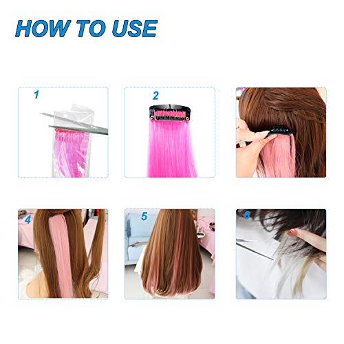 BEAHOT 32 PCS Colored Clip in Hair Extensions 20 Inch Rainbow Long Straight Hairpieces Clip in Synthetic, Halloween Cosplay Dress Up Fashion Party Christmas New Year Gift for Women Kids Girls