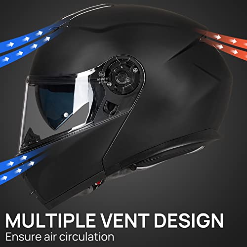 ILM Adult Motorcycle Modular Full Face Helmet Flip up Dual Visor DOT Approved Model 159(Matte Black,Large)