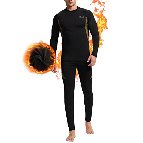 Thermal Underwear for Men, CL convallaria Long Johns Winter Hunting Gear Sport Base Layer Top and Bottom Set Midweight Black L