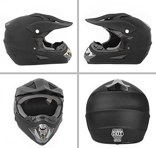 Motocross Helmet,Youth Kids Trend Full Face Helmet,ATV Motorcycle Helmet,Dirt Bike Downhill Off-Road Mountain Bike Helmet,DOT Certified,4-Piece Set (Black, M)