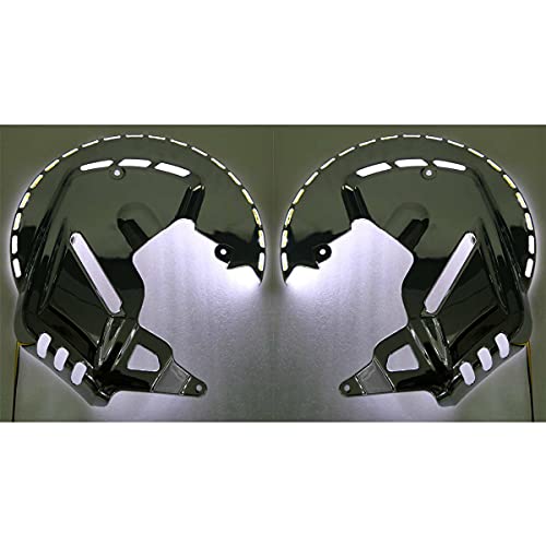 WOWTK Front End Rotor Covers with LED Ring of Fire fits for Honda Gold Wing 2001-2017 GL1800 and 2013-2016 F6B,Chrome