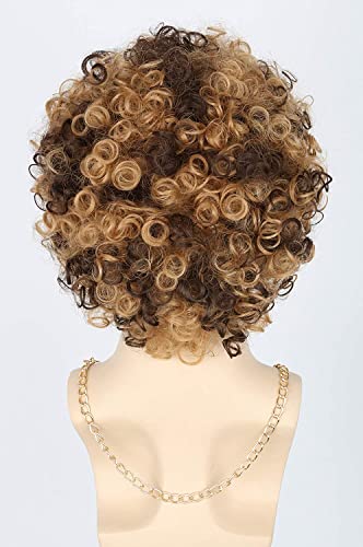 Topcosplay 3 Pieces Set Men Wigs Necklace Moustache Short Curly Halloween Wigs Blonde Mixed Brown