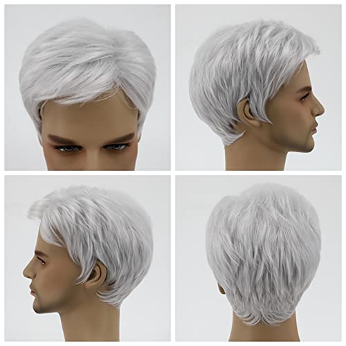 DKE and YMQ Mens Wigs, Fluffy and Realistic Short Hair Old Man Wig, Men’S Natural Daily Use Hair Suitable for Middle-Aged and Elderly People,Gray