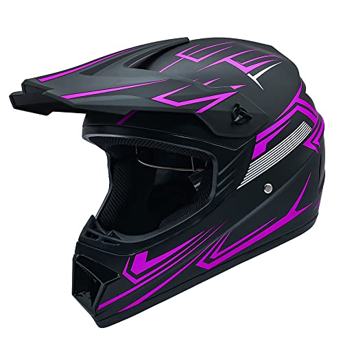 Motocross Helmet Fashion Youth Dirt Bike Helmet Unisex-Adult ATV Off-Road Mountain Bike Motorcycle Red Helmet DOT Approved (Purple-S)
