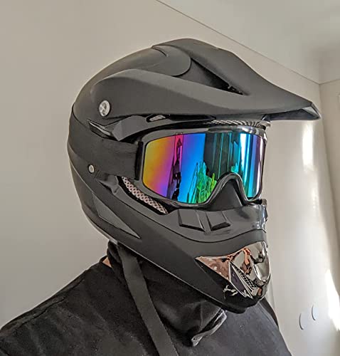 Motocross Helmet,Youth Kids Trend Full Face Helmet,ATV Motorcycle Helmet,Dirt Bike Downhill Off-Road Mountain Bike Helmet,DOT Certified,4-Piece Set (Black, M)