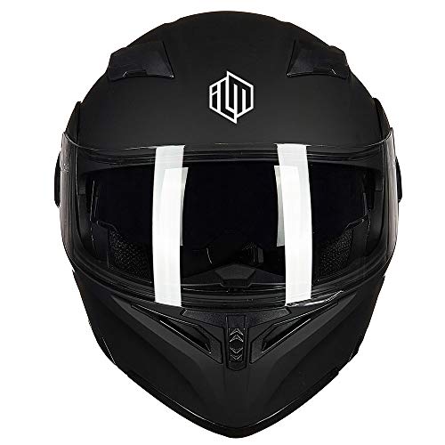 ILM Motorcycle Dual Visor Flip up Modular Full Face Helmet DOT 6 Colors Model 902 (L, Matte Black)