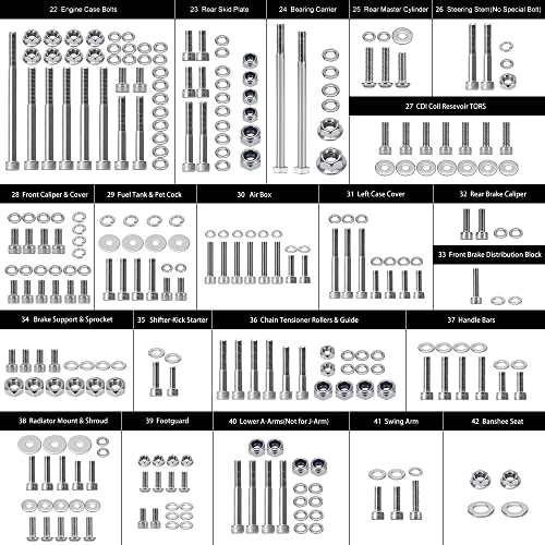 PTNHZ 304 Stainless Steel 662 Piece Polished Bolt Screw Kit Fastener Nut Gasket Washer Set Compatible For YAMAHA YFZ350 YFZ 350 Banshee ATV