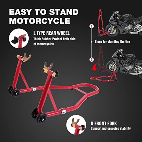 Jack Boss Motorcycle Stand Front and Rear Combo Wheel Lift Stands,500Lbs Capacity,Swingarm Spool Paddock Stands for Sport Bike,Fit for Yamaha Honda Kawasaki