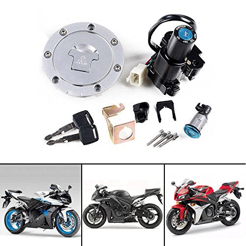 AMOPA Compatible with Honda '04-'07 CBR 1000RR '03-'06 600RR Full Set Ignition Switch Seat Fuel Gas Tank Cap with Lock Key