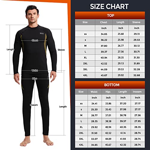 Thermal Underwear for Men, CL convallaria Long Johns Winter Hunting Gear Sport Base Layer Top and Bottom Set Midweight Black L