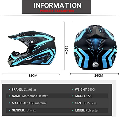 Motocross Helmet,Adult &Youth Trend Full Face Helmet,ATV Motorcycle Helmet,Dirt Bike Downhill Off-Road Mountain Bike Helmet,DOT Certified,4-Piece Set (Blue, M)