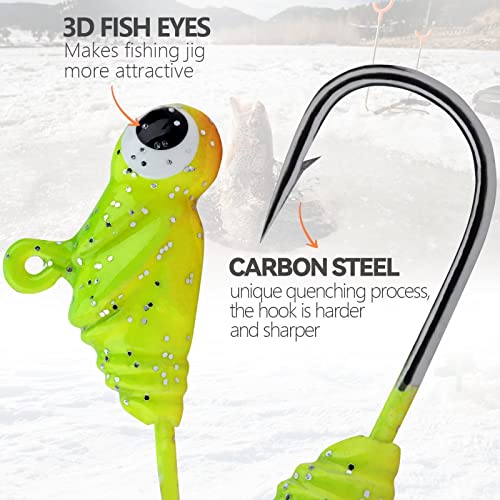 THKFISH 50Pcs/Box Ice Fishing Jigs Set Ice Fishing Lures Walleye Jigs Heads for Ice Fishing Gear Kit Panfish Crappie Perch Jigs Ice Fishing Box A