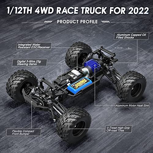 HAIBOXING 1:12 Scale RC Cars 903 RC Monster Truck, 38 km/h Speed Hobby Fast RC Cars for Kids and Adults Toy Gifts, 2.4 GHz 4WD Electric Powered Remote Control Trucks Ready to Run 40+ Min Playtime