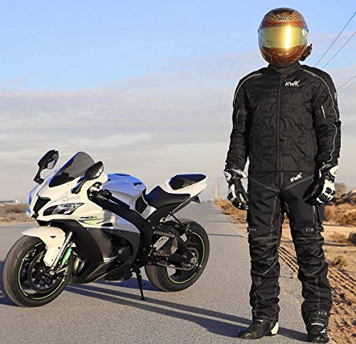 HWK Adventure/Touring Motorcycle Jacket For Men Textile Motorbike CE Armored Waterproof Jackets ADV 4-Season (Black, Large)