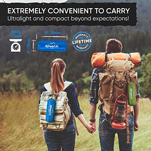 POWERLIX Sleeping Pad - Ultralight Inflatable Sleeping Mat, Ultimate for Camping, Backpacking, Hiking - Airpad, Inflating Bag, Carry Bag, Repair Kit - Compact & Lightweight Air Mattress (Blue)