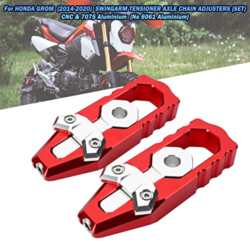 Canitu Chain Axle Adjuster Kit for Honda Grom's 2014-2021, CNC Billet Aluminum Motorcycle Chain Adjusting Tool Rear Axle Swingarm Spool Chain Adjuster Tensioner Mods (Red)