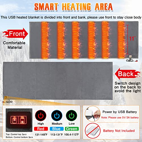 Heated Sleeping Bag Liner - USB Battery Powered Heating Pad for Backpacking Camping Electric Sleeping Bag Heater (Grey, 75 x 25inch) (Battery Not Included)