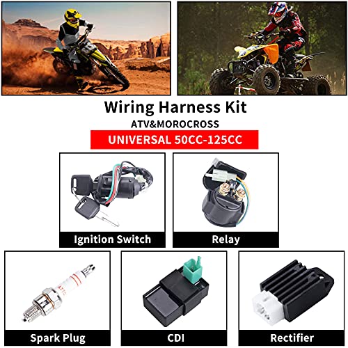 Complete Electrics Wiring Harness Stator Coil CDI Solenoid Relay Spark Plug For 4 wheelers Stroke ATV (50cc 70cc 110cc 125cc) Pit Quad Dirt Bike taotao Go Kart By OTOHANS AUTOMOTIVE