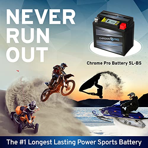 Chrome Pro YTX5L-BS iGel Maintenance Free Replacement Battery with Digital Display for ATV, Motorcycle, and Scooter: 12 Volts.5 Amps, 4Ah, Nut and Bolt (T3) Terminal