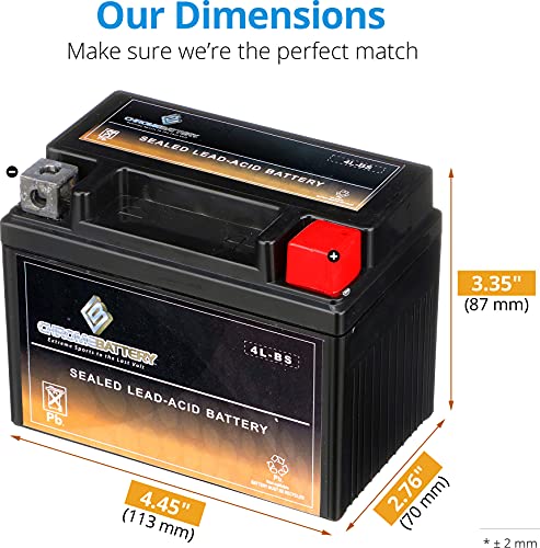 Chrome Battery YTX4L-BS Maintenance Free Replacement Battery for ATV, Motorcycle, and Scooter: 12 Volts.4 Amps, 3Ah, Nut and Bolt (T3) Terminal