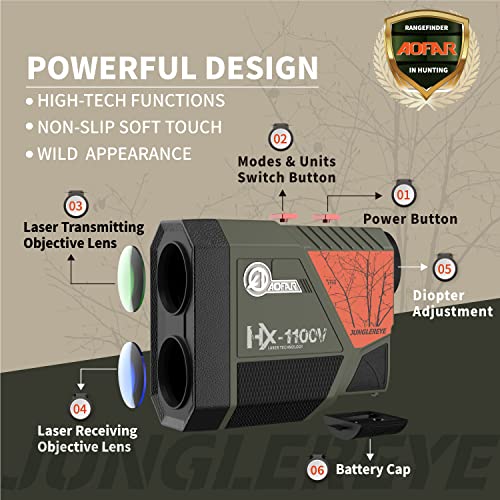 AOFAR HX-1100V Rangefinder for Hunting Archery, 1100 Yards with Angle and Horizontal Distance, High-Precision for Bow Hunting with Range,Speed,Scan Mode,6X,Lightweight,Free Battery,Carrying Case