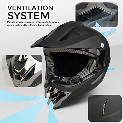 Motocross Helmet,Youth Kids Trend Full Face Helmet,ATV Motorcycle Helmet,Dirt Bike Downhill Off-Road Mountain Bike Helmet,DOT Certified,4-Piece Set (Black, M)