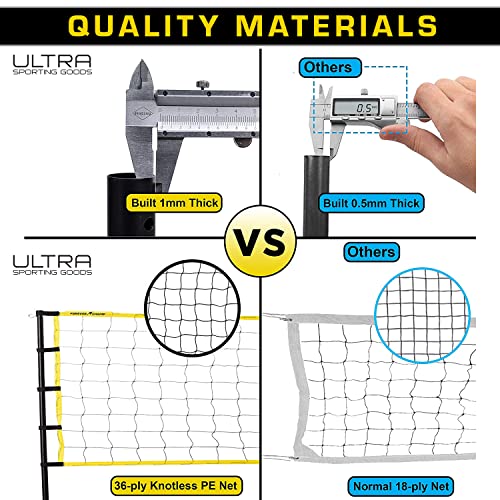 Ultra Sporting Goods Volleyball Net - Includes 32x3 Feet Regulation Size Net, 8.5-Inch PU Volleyball, Carrying Bag, Boundary Lines, Steel Poles & Pump - Height Adjustable for Men, Women & Co-Ed Games