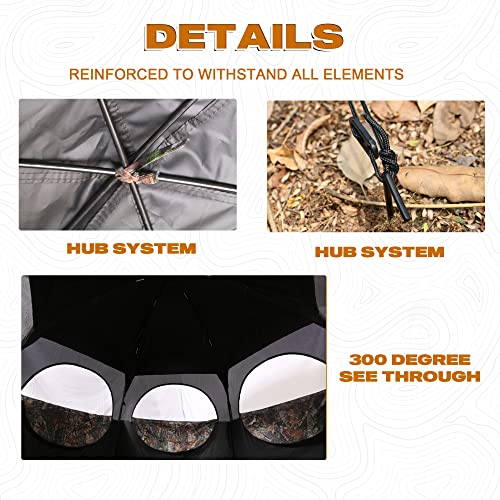 HUNT MONSTER Hunting Blind 2-4 Person,300 Degree See Through Pop up Ground Blinds for Deer Turkey Duck Hunting, Bow Hunting Accessories, Double Side Zipper Window