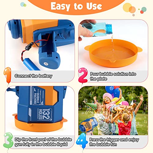 Upgraded Bubble Machine Gun with 10 Bottles Bubble Refill Solution, 73 0r 132 Holes Bubble Blower with Light,Bubble Maker Toys for Kids Adults Outdoor Indoor Birthday Wedding Party Activity (Blue )