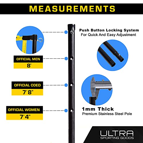 Ultra Sporting Goods Volleyball Net - Includes 32x3 Feet Regulation Size Net, 8.5-Inch PU Volleyball, Carrying Bag, Boundary Lines, Steel Poles & Pump - Height Adjustable for Men, Women & Co-Ed Games