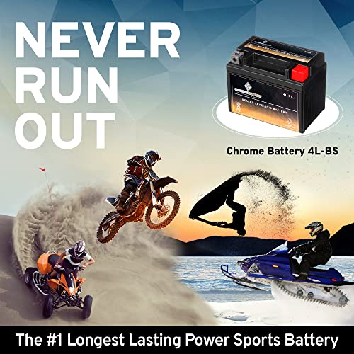 Chrome Battery YTX4L-BS Maintenance Free Replacement Battery for ATV, Motorcycle, and Scooter: 12 Volts.4 Amps, 3Ah, Nut and Bolt (T3) Terminal
