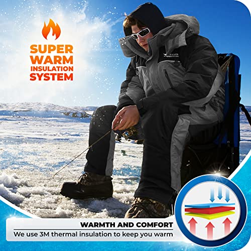 WindRider Ice Fishing Suit | Insulated Bibs and Jacket | Flotation | Tons of Pockets | Adjustable Inseam | Reflective Piping | Waterproof Gear for Ice Fishing and Snowmobiling (Medium)