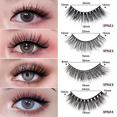 Eyelashes, MAGEFY 20 Pairs 4 Styles Lashes Faux Mink Lashes Pack Fluffy False Eyelashes 3D Fake Eyelashes